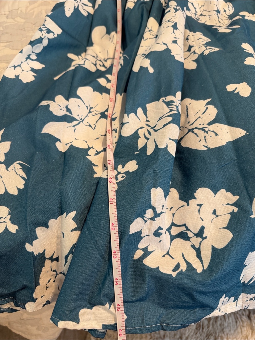Sleeveless Teal Floral Midi Dress with Full Skirt Linen and Cotton Material 185 - Picture 13 of 16